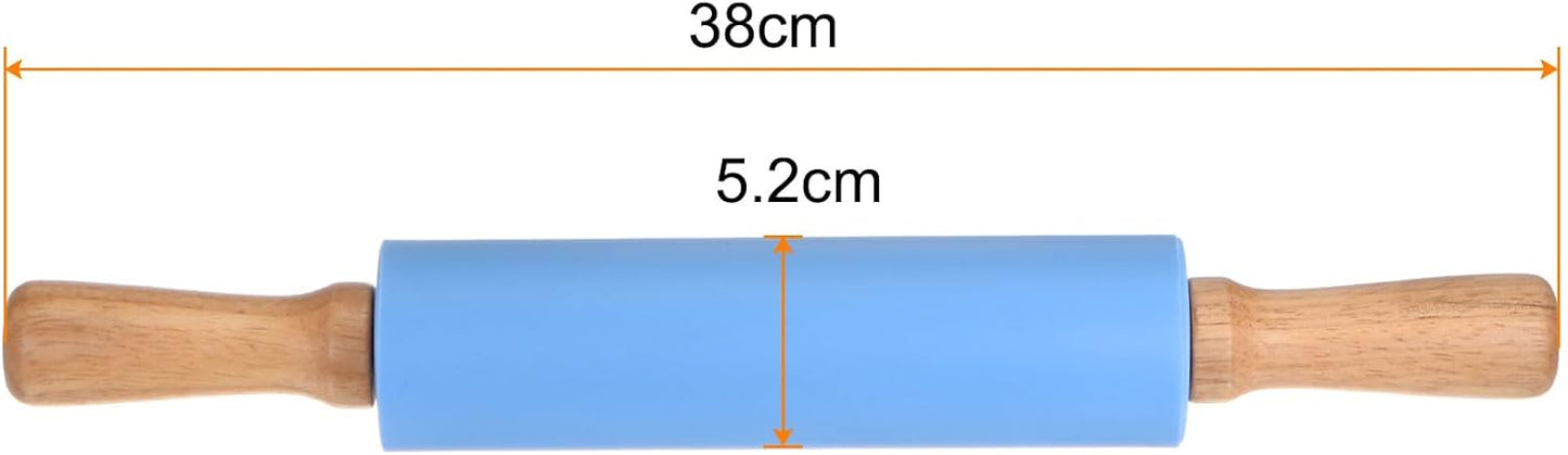 HARFINGTON Silicone Rolling Pins for Baking 15 Inch Wooden Handle Non Stick Rolling Pin Small Roller Playdough Rolling Pins for Dough Pizza Pastry Fondant Kitchen, Blue