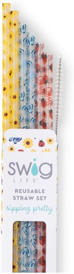 Swig Life Reusable Straws Picnic Tall Straw Set & Cleaning Brush, Each Straw is 10.25 inch Long (Fits Swig Life 20oz Tumblers, 22oz, and 32oz Tumblers)