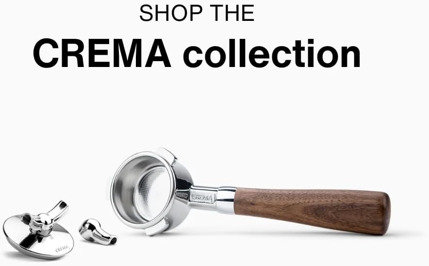 Crema Coffee Products 54mm Bottomless Naked Portafilter | Compatible with 54mm Breville Machines | Includes Double Shot Filter Basket | Walnut