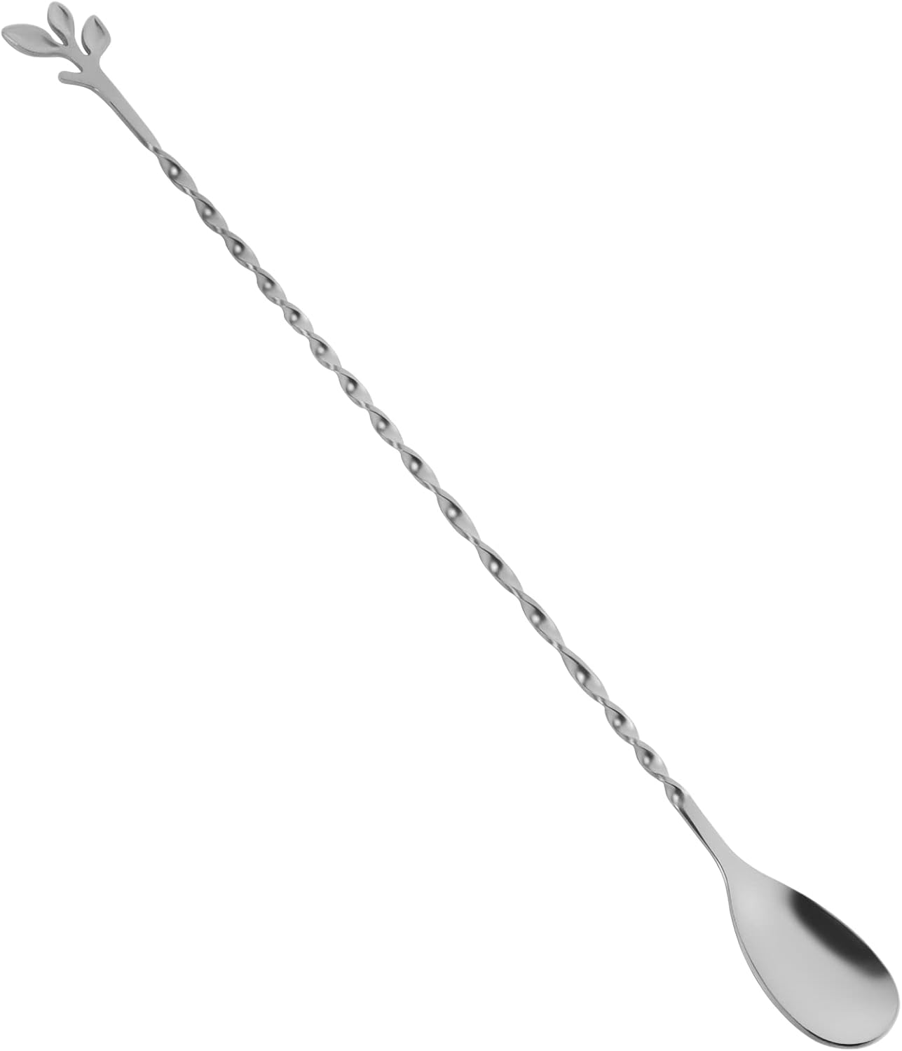 AnSaw Silver 12-Inch Stainless Steel Cocktail Spoon with Leaf Handle - Perfect for Mixing & Layering Drinks in Tall Cups, Bar & Shakers - Durable Long Handle Bar Stirrer,1-Pieces