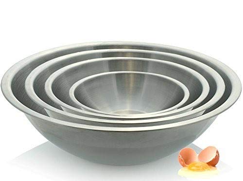 Tiger Chef Large Stainless Steel Standard Weight Mixing Bowls Set, Mirror Finish - Set Includes 13, 16, 20, and 30 Quart.