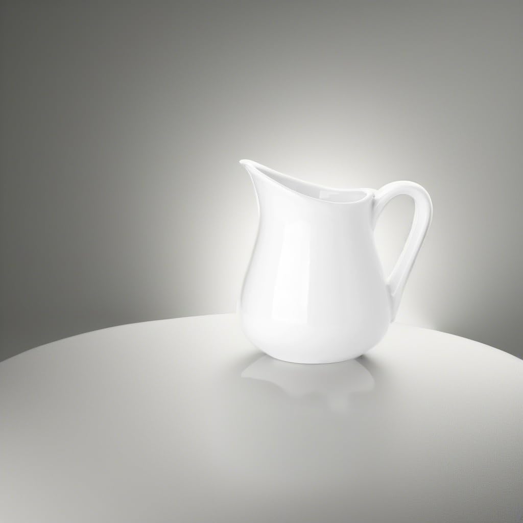 Nucookery 8 Oz Classic White Fine Porcelain Creamer with Handle,Small Creamer Pitcher For Sauces Salad Coffee Milk More,Microwave & Freezer Safe (8-Ounce, Set/1)