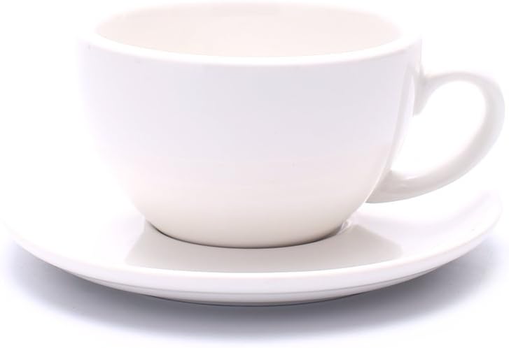 Cappuccino Barista Cup and Saucer Latte Art & Americano, New Bone China Coffee Shop Use (Glossy White, 8.5 oz)
