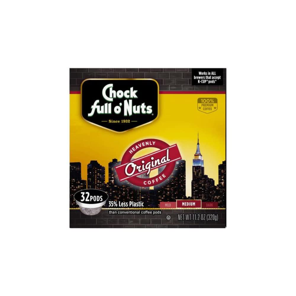 Chock Full o’Nuts Original Roast, Medium Roast K-Cups – Compatible with Keurig Pods K-Cup Brewers (1 Pack of 32 Single-Serve Cups)