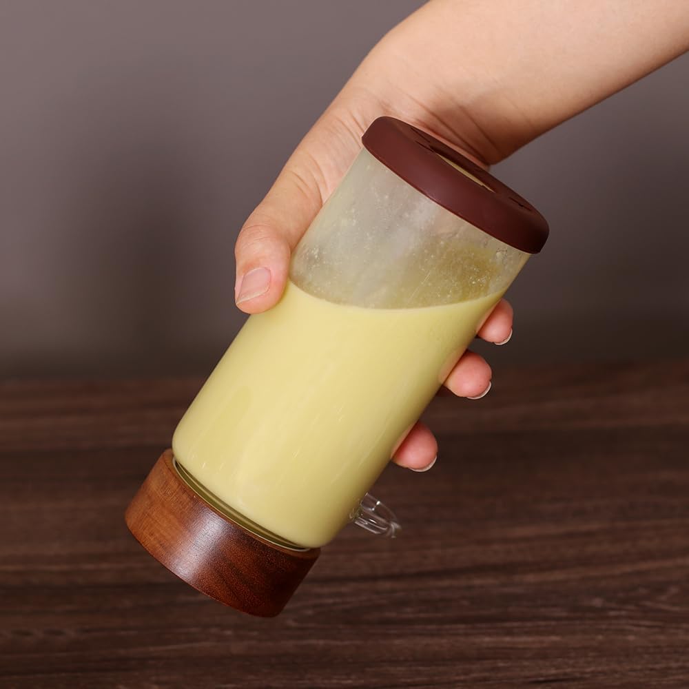 SAIOOL High Bprosilicate Glass 4 Pack Spice Jars with Label and Spoons,Overnight Oats Containers with Acacia Airtight Lids,Glass Food Storage Jars, Coffee Bar (Acacia 11.5 OZ*4)