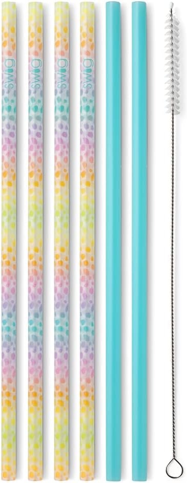 Swig Life Reusable Straws Wild Child + Aqua Tall Straw Set & Cleaning Brush, Each Straw is 10.25 inch Long (Fits Swig Life 20oz Tumblers, 22oz, and 32oz Tumblers)