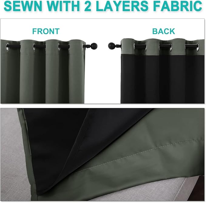 NICETOWN 100% Blackout Curtains 70" Long, Pair of Energy Smart & Noise Blocking - Image 5