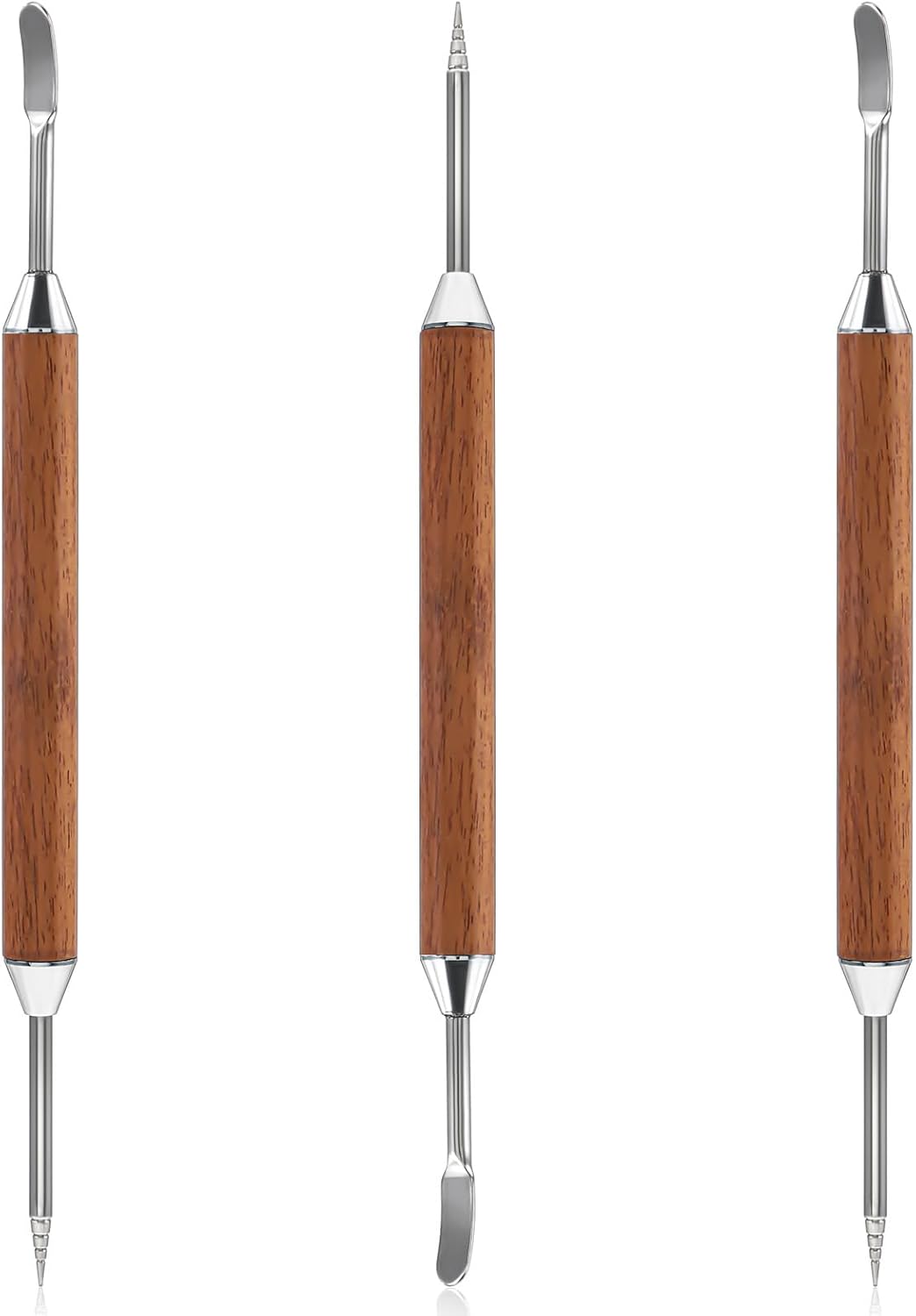 3 Pack Latte Art Pen, Coffee Drawing Tool with Wood Handle, Stainless Steel Double-Ended Barista Accessories for Espresso Designs, Home and Cafe Use