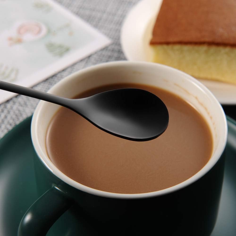 AnSaw Elegant Black Leaf Coffee Spoons - 10-Piece, 4.7" Mini Stainless Steel Espresso & Dessert Tea Spoons, Perfect for Demitasse & Small Servings