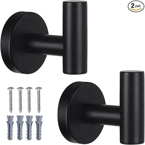 2 Pack Bathroom Towel Hooks Wall Mount Hooks Matte Black Towel Racks Coat Hooks by Homagic
