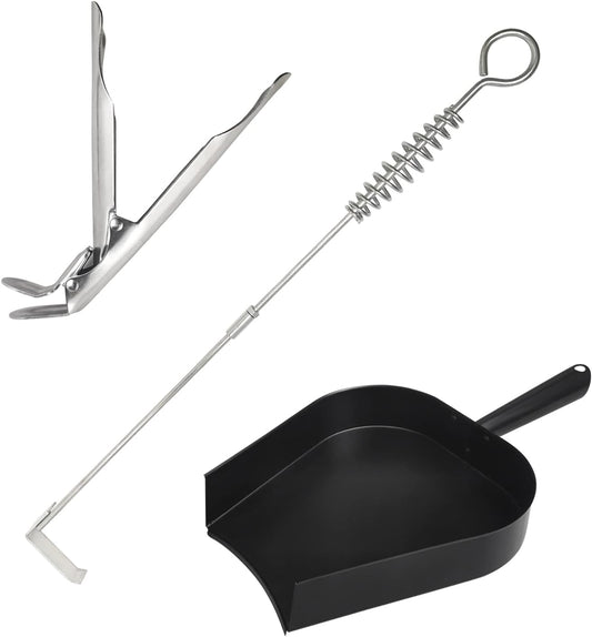 BBQ Ash Removal Tool Set for Big Green Egg Accessories, Kamado Grill Cleaning Tools Include Ash Rake and Ash Pan and Grill Grate Lifter(at+AP+GG)