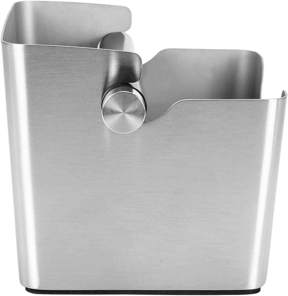 Knock Box Espresso, Stainless Steel Knock Box for Coffee Grounds, with Removable Rubber Bar and Anti-slip Pad, Large, Silver