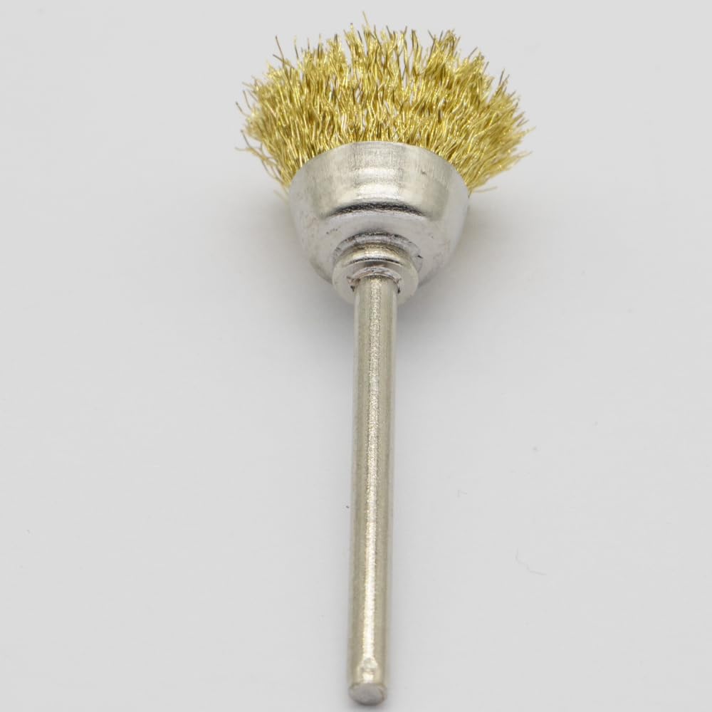 20PCS Brass Wire Brushes - Metal Rust Removal, Cleaning, and Polishing - 15mm Diameter, 1/8″ (3mm) Shaft - Removes Burrs, Dust, and Oxide Layer - Handles Rough Surfaces - Rotary Tool Accessories