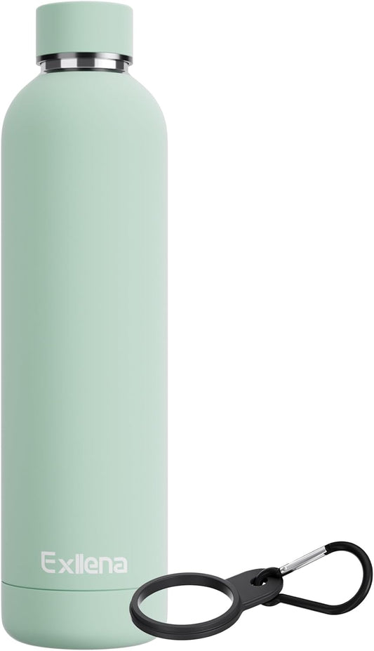 Slim Insulated Water Bottles for Travel 32oz with Clip, Double Wall Vacuum Stainless Steel Water Bottle Keeps Drinks Cold 24 Hrs/Hot 12 Hrs, 100% Leakproof, BPA Free(Mint)