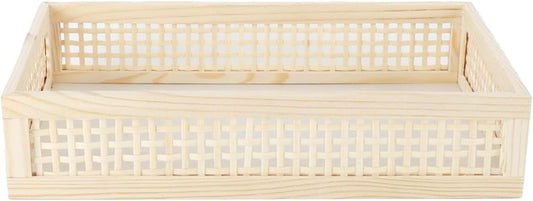 YAHUAN Rectangular Wooden Bamboo Serving Tray with Handles, Handwoven Rattan Decorative Display Serving Platters, Guest Towel Napkin Holder for Dining Bathroom Table Desktop (Rectangular Bamboo)