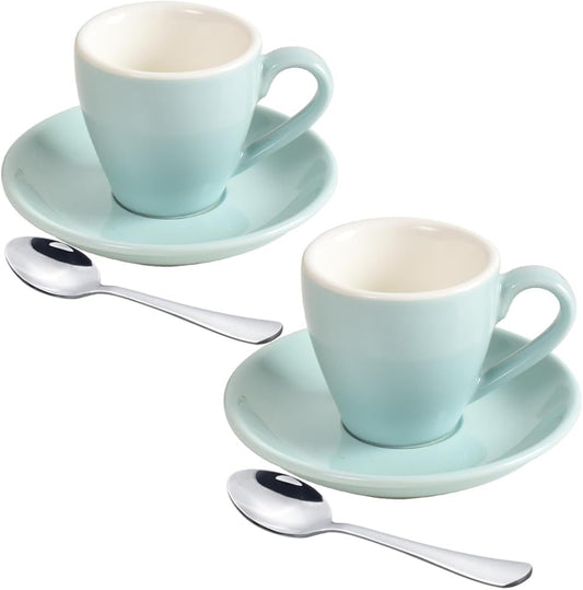 Porcelain Espresso Cup with Saucer And Stainless Steel mini Spoons, Espresso shot Cup, 80ml/2.7Oz, Pack of 2, Blue