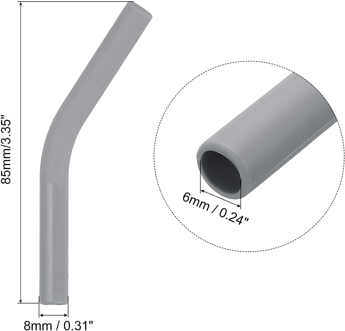uxcell 6Pcs Silicone Straw Tips, Silicone Straw Elbows Tip, Soft Reusable Metal Straw Covers Fit for 6mm/0.24" OD Stainless Steel Straws, Grey