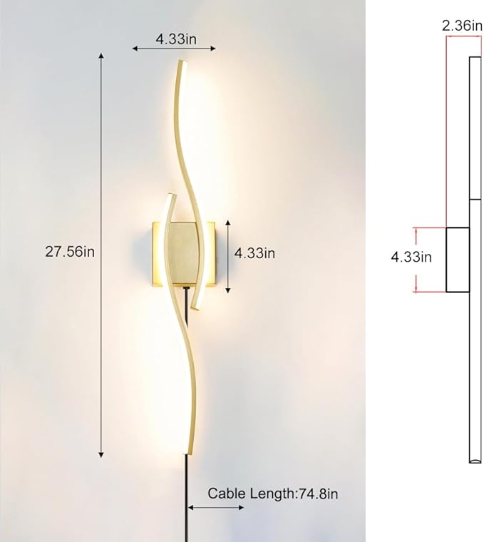 Daunton Modern Gold Plug in Wall Sconce Set of 2, Indoor Dimmable Light Fixture - Image 8