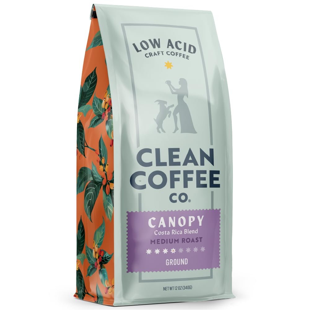 Clean Coffee Co. - Low Acid Medium Roast, Tested for Molds and Toxins, Costa Rica Blend, Notes of Milk Chocolate, Roasted Nuts, Toasted Malt (Ground, 12 oz Bag)