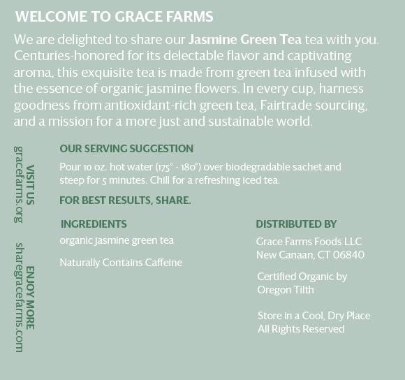 Grace Farms Organic JASMINE Green Tea (16 Pyramid Sachets) | Fragrant and Sweet | Fairtrade and Kosher Certified | Best Green Tea | Gives Back 100% of Profits