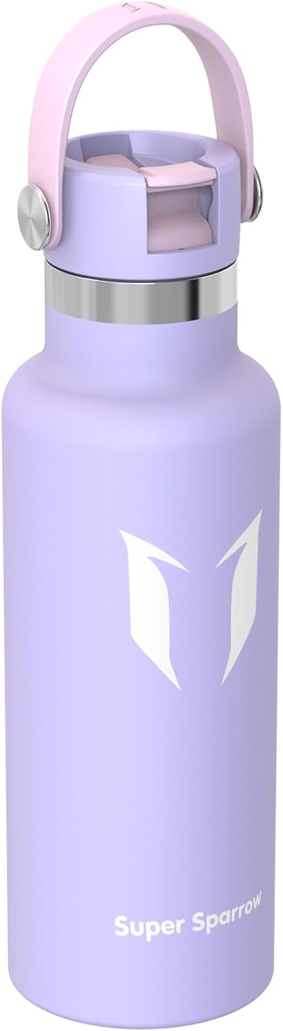 Super Sparrow Insulated Water Bottle - 17 Oz / 25 Oz / 32 Oz - Standard Mouth FlipFlow Flask - BPA Free, Leak Proof Drink Bottle- Ergonomic Straw Water Bottles for Work, Gym, Travel, Sports