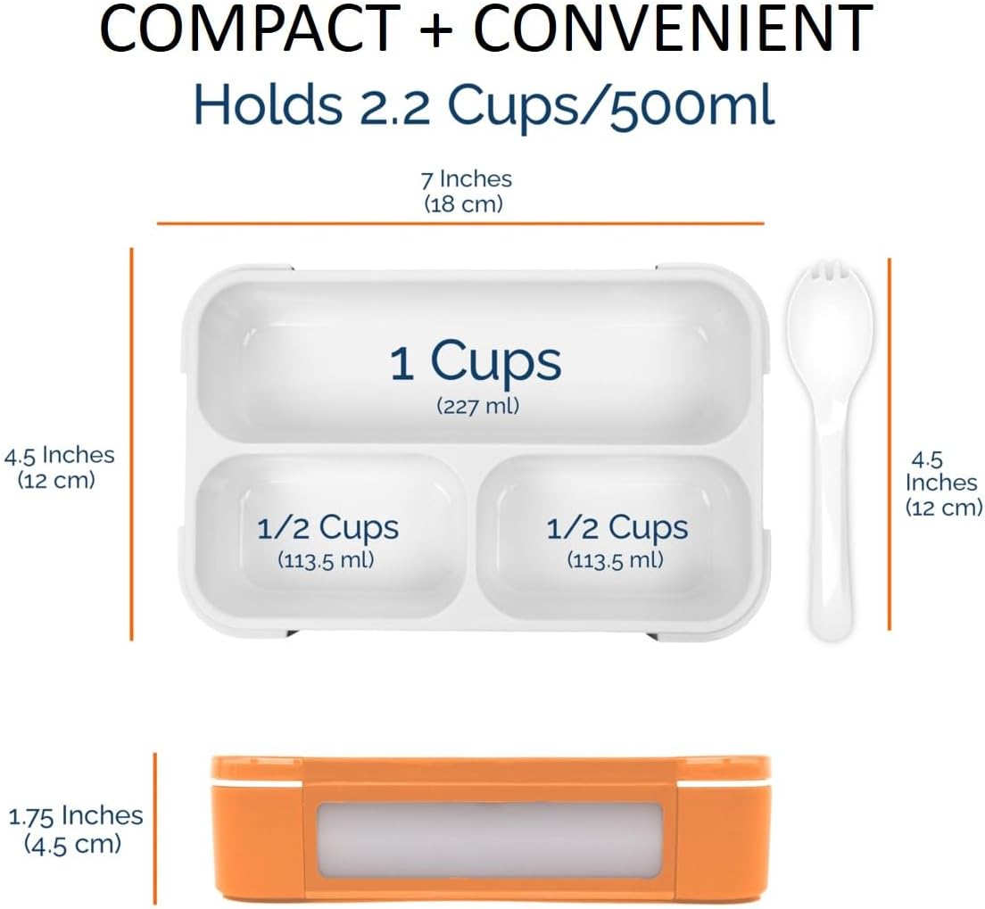 Snack Containers - MINI Bento Box, Small Lunch Boxes for Kids Toddlers Boys Girls, Leakproof 3 Compartment Containers for Meal or Snacks, Day-Care Pre-School Travel, BPA Free, 2 Pack Set Coral Blue