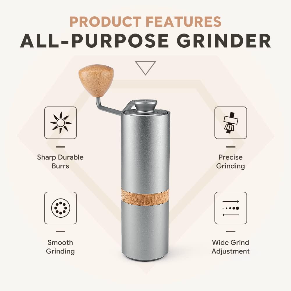 Manual Coffee Grinder Adjustable Setting，Portable Manual Grinder Conical Ceramic Burr Stainless Steel,Capacity 30g