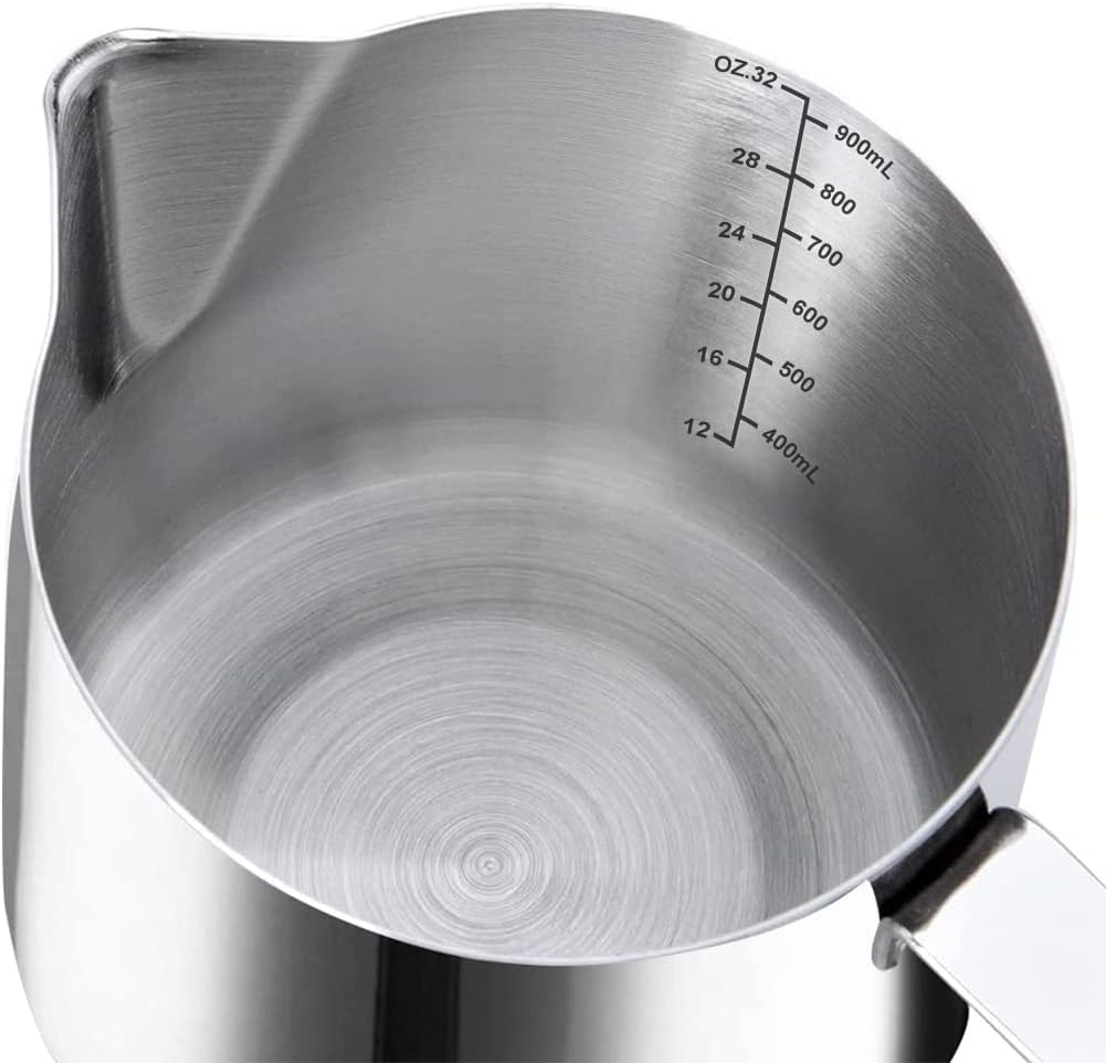 32oz Milk Frothing Pitcher, Stainless Steel Espresso Latte Cup Steaming Pitcher Creamer Cup, Milk Frother Cup Espresso Machine Accessories Barista Tools Jug for Coffee Cappuccino with Latte Art Pen