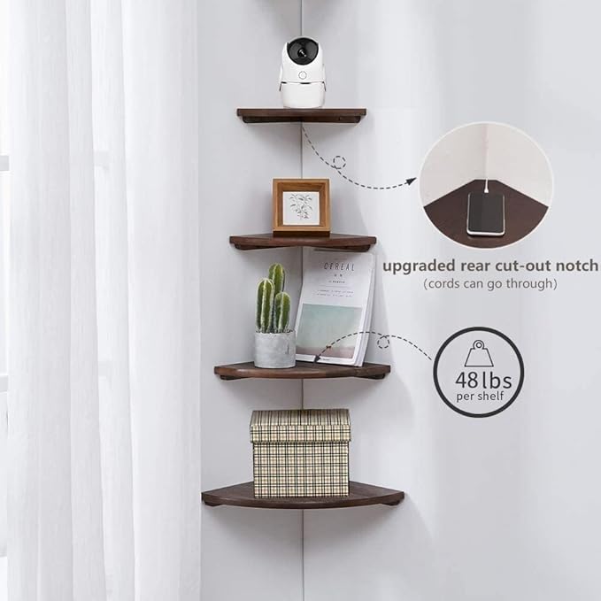 Corner Shelf, Solid Oak Wood Floating Corner Shelf Wall Mount Round End - Image 3