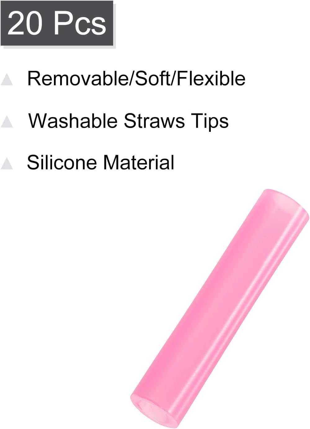 uxcell 20Pcs Silicone Straw Tips, Metal Straw Covers, Soft Reusable Straws Tips Fit for 6mm/0.24" OD Stainless Steel Straws (Pink)