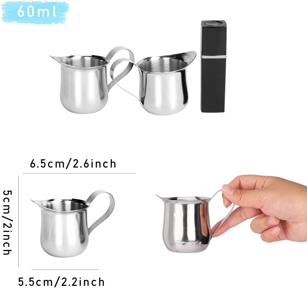 Rolin Roly 2Pcs Milk Frothing Pitcher Stainless Steel 60ml Small Bell-Shaped Creamer Mini Coffee Jug for Barista Cappuccino Espresso Cups Latte Art Pitcher