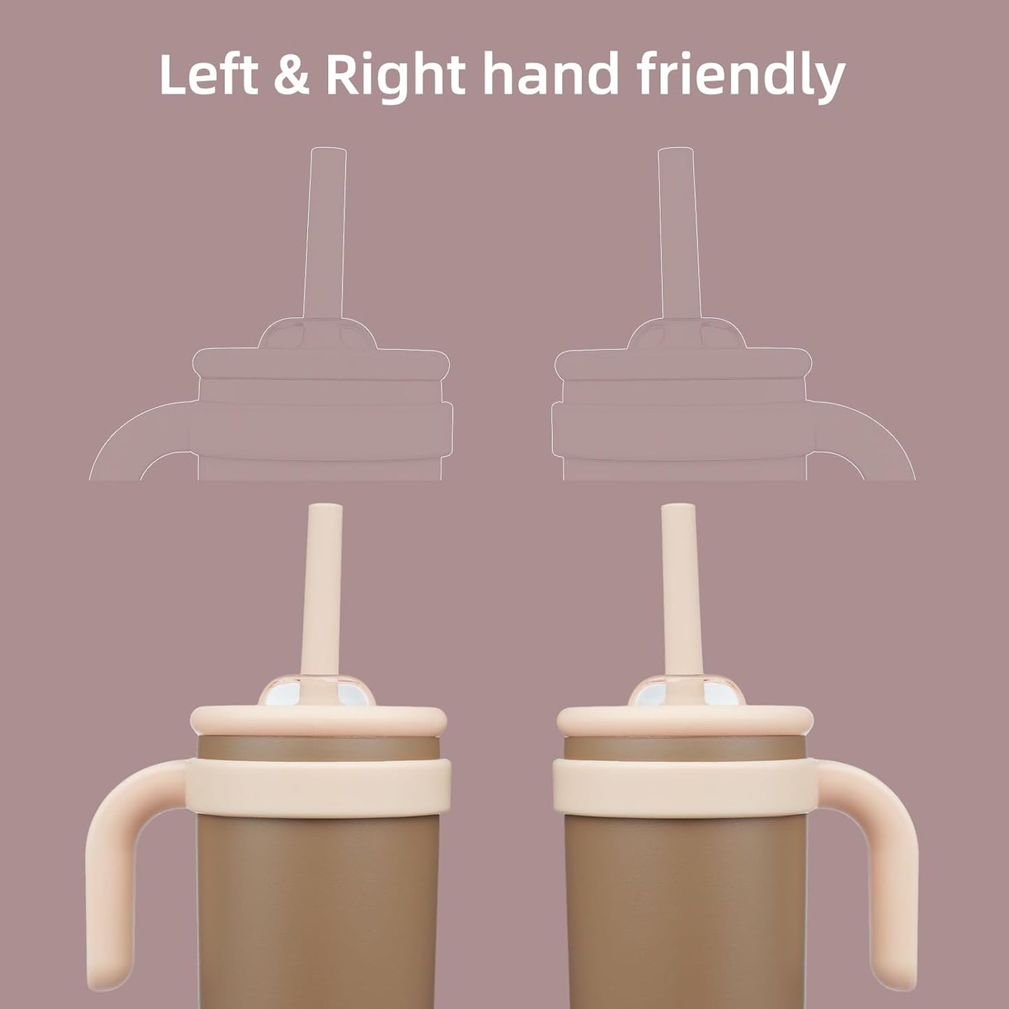 18 oz Tumbler with Side Handle, Insulated Water Bottle with Straw and 2 in 1 Lid, Stainless Steel Cup Travel Coffee Mug for Sports Office Gym,Brown