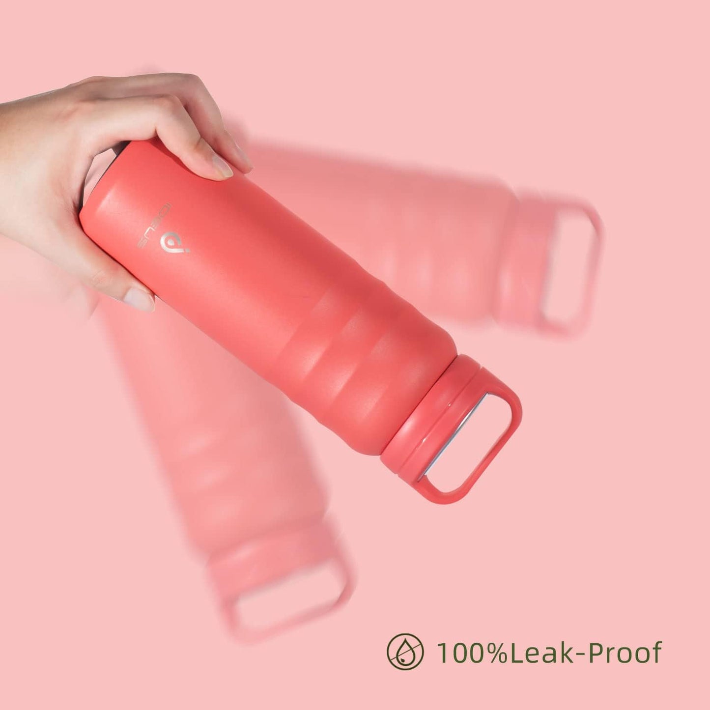 IDEUS Insulated Stainless Steel Water Bottle with 2 Leak-Proof Lids, Thermal Water Flask for Hiking Biking, 24oz, Orange