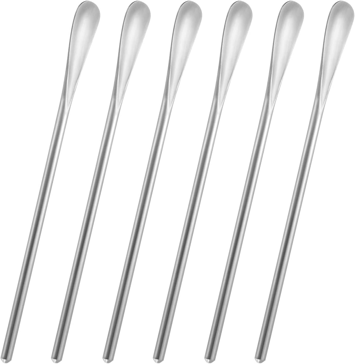 6-Pack 6.2" / 15.8cm Stainless Steel Long Handle Stirring & Mixing Spoon – Reusable Bar Tool for Coffee, Tea, Iced Drinks & Cocktails