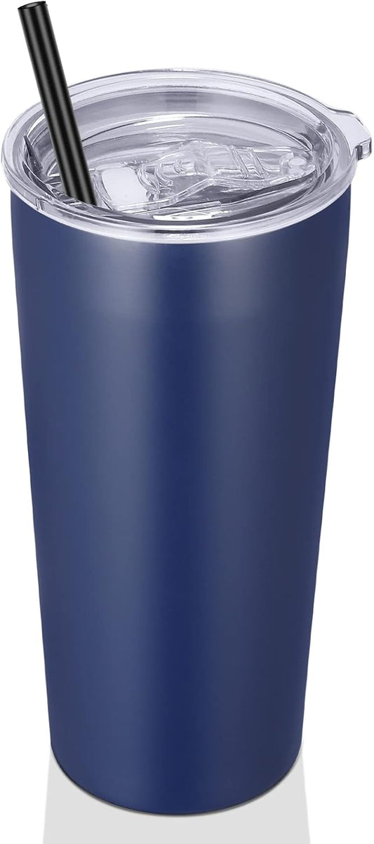 VEGOND 20oz Tumbler Bulk with Lid and Straw 1 Pack, Stainless Steel Vacuum Insulated Tumbler, Double Wall Coffee Cup Travel Mug, Navy Blue