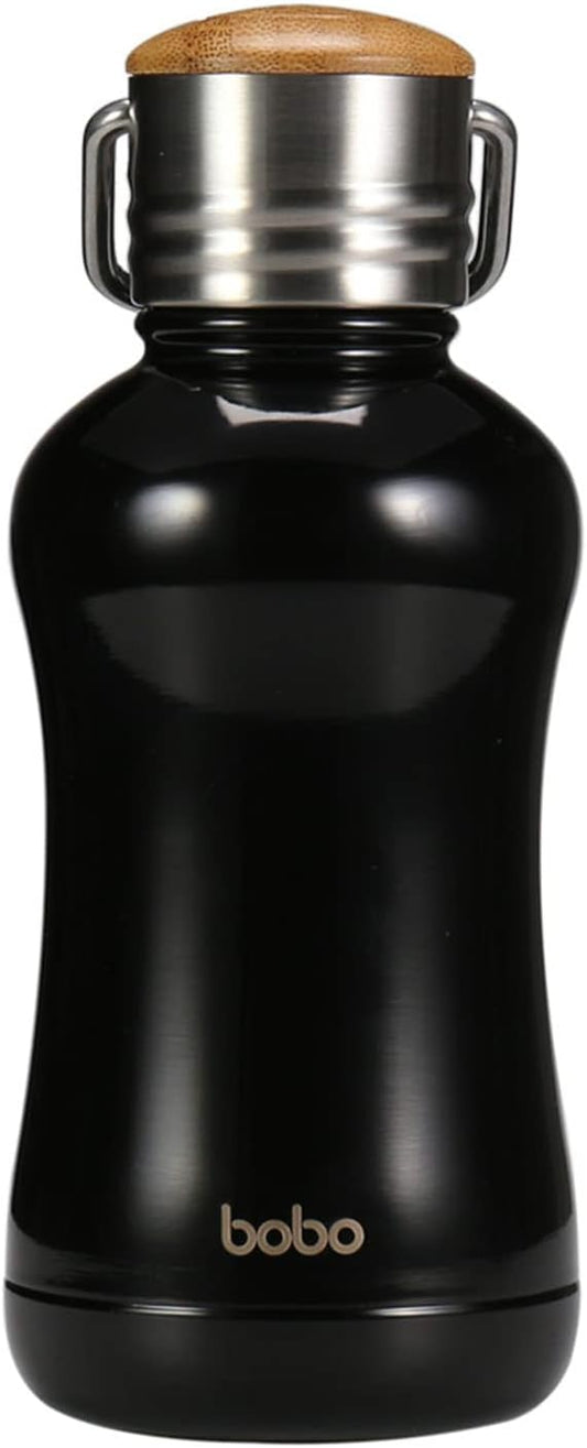 YOHKOH Mini Insulated Water Bottle With Bamboo Lid - 8.8oz Small Vacuum Insulated Water Bottle for Women Kids, 12 Hrs Hot & 24 Hrs Cold Stainless Steel Thermos Leak-Proof BPA-Free (8.8oz,Black)