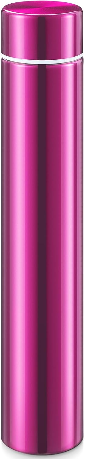 Vesici 1 Pack Slim Water Bottle 8.8 oz Small Stainless Steel Purse Compact Insulated Water Bottles Camping Travel Backpack Pocket Flask for Car Cold Coffee Tea (Hot Pink)