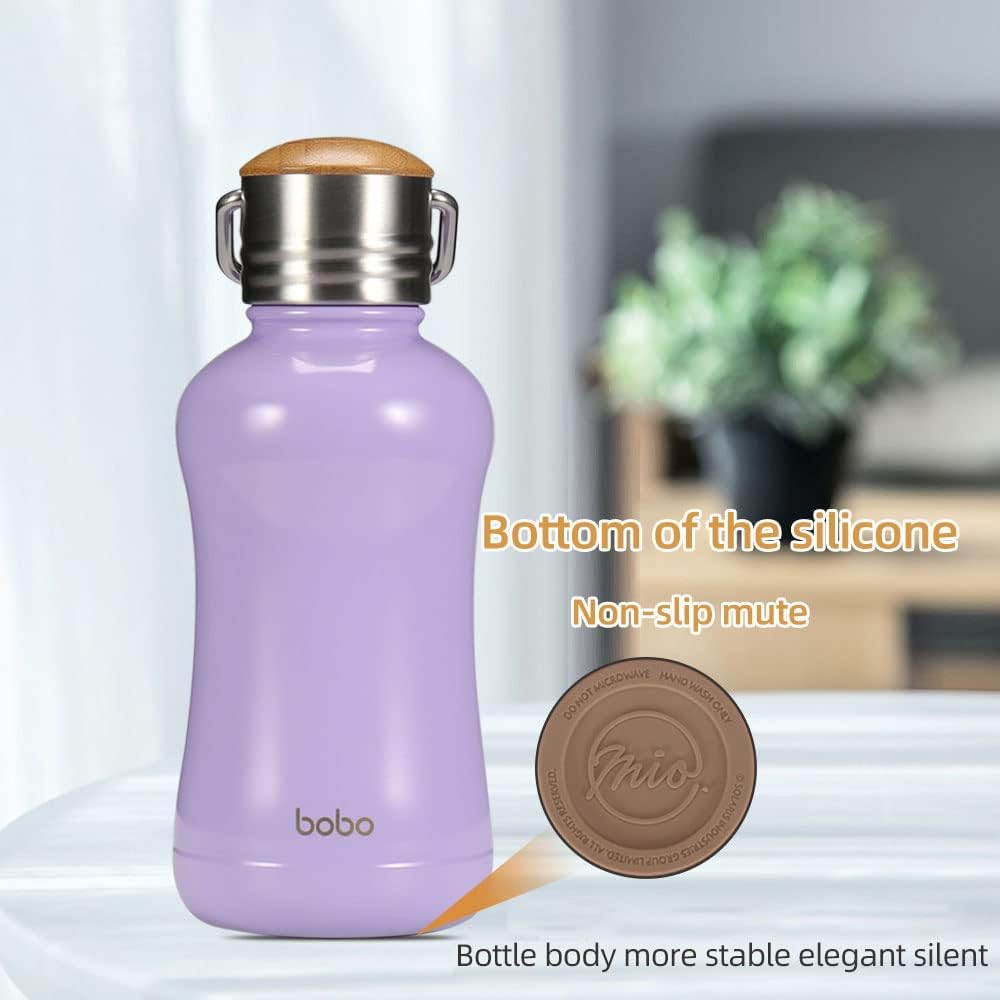 YOHKOH Mini Insulated Water Bottle With Bamboo Lid - 8.8oz Small Vacuum Insulated Water Bottle for Women Kids, 12 Hrs Hot & 24 Hrs Cold Stainless Steel Thermos Leak-Proof BPA-Free (8.8oz,Violets)
