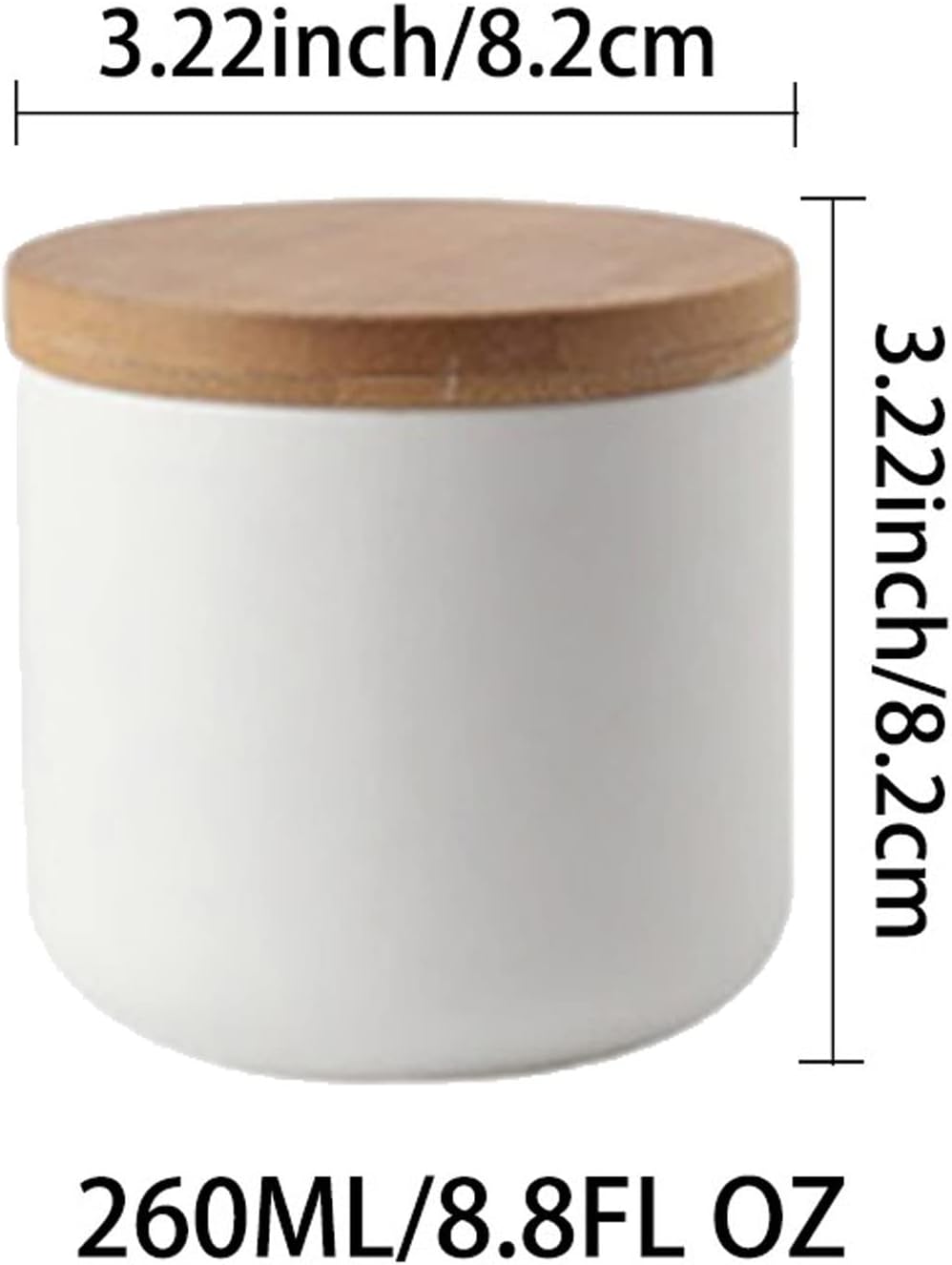 Ceramic Food Storage Jar Canister Modern Design Food Canisters with Airtight Seal Bamboo Lid, Loose Tea Coffee Spice Nuts Snacks Storage Jar Canister (White 8.79oz/260ml)