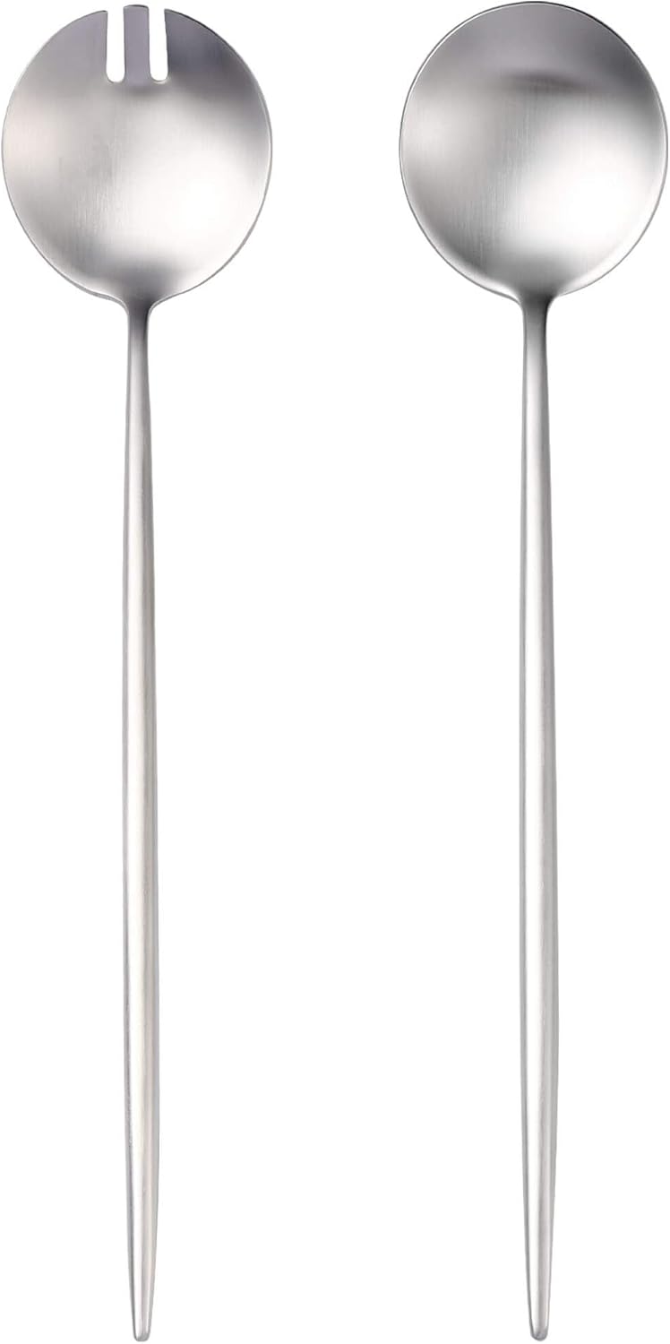 Lemeya Salad Serving Utensils,Serving Spoons Stainless Steel,2Pcs Long Handle Salad Servers 11.42 Inch,Salad Utensils for Serving,Matte Finish,Dishwasher Safe