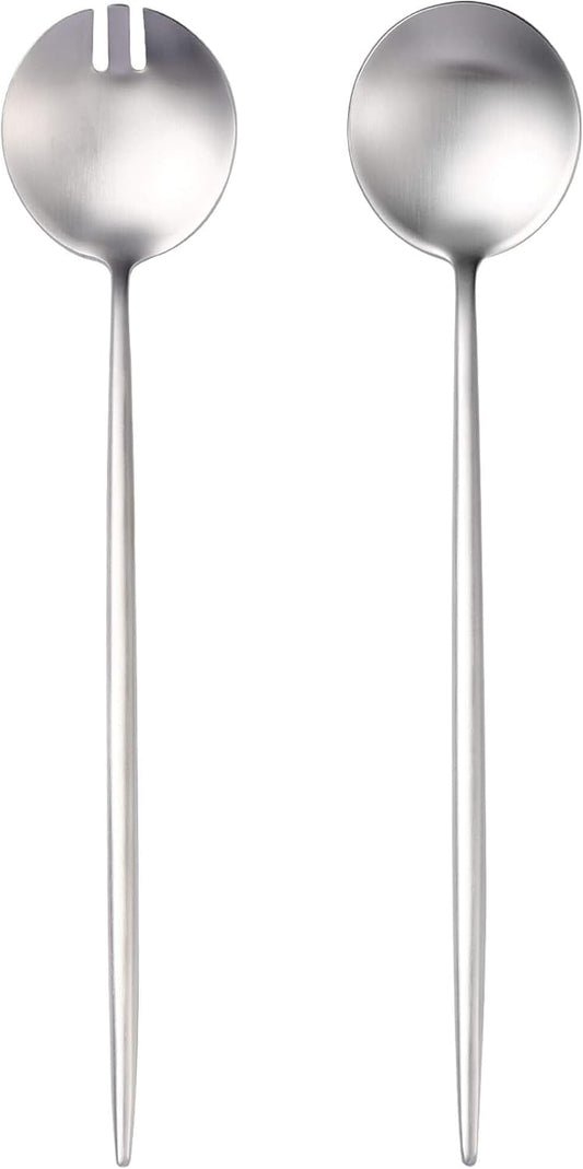 Lemeya Salad Serving Utensils,Serving Spoons Stainless Steel,2Pcs Long Handle Salad Servers 11.42 Inch,Salad Utensils for Serving,Matte Finish,Dishwasher Safe