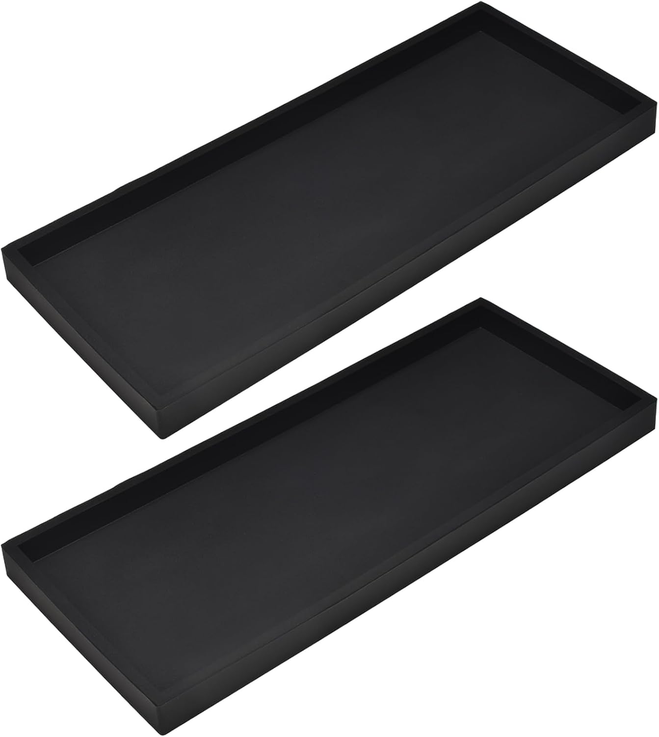 DNC Bathroom Vanity Tray for Counter, 2PC 11.8" Silicone Kitchen Sink Soap Tray for Countertop Dish Holder Dispenser Toilet Tank Desk Organizer Black