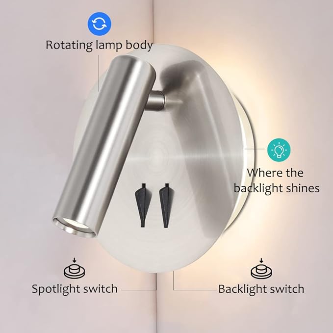 Round Wall Mount Reading Light for Bed Bedside, Modern Hardwired Sconce - Image 7