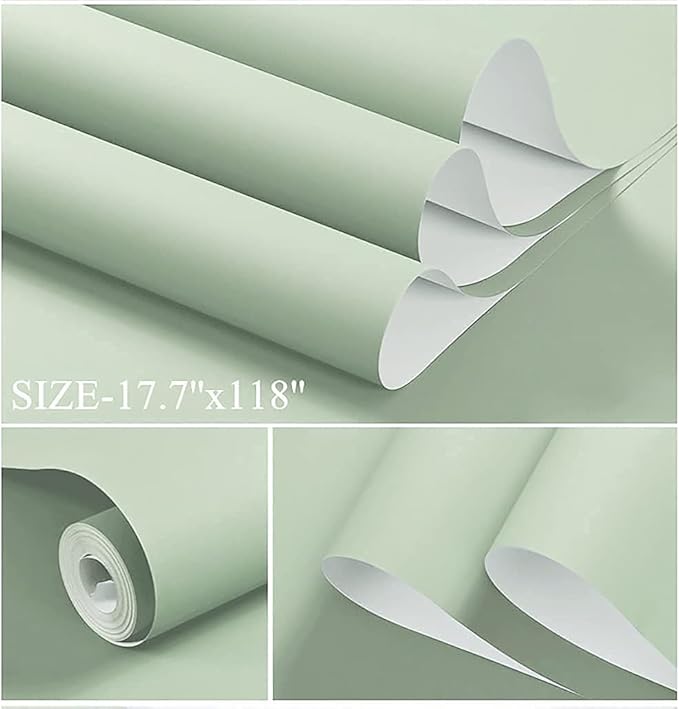 Dimoon 590''x23.6'' Green Peel and Stick Wallpaper Contact Paper Modern Self - Image 2