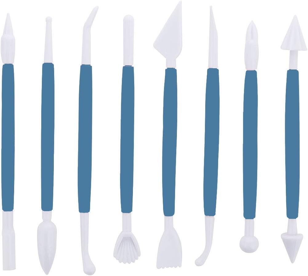 Marshmallow Fondant Cake Decorating Hand Tool 12 Pcs 5 Sets Sugarcraft Gumpaste Icing Smoother Rolling Pin Trimmer Cutter Embosser Flower Scissor Modelling Accessories Supplies Kit Blue