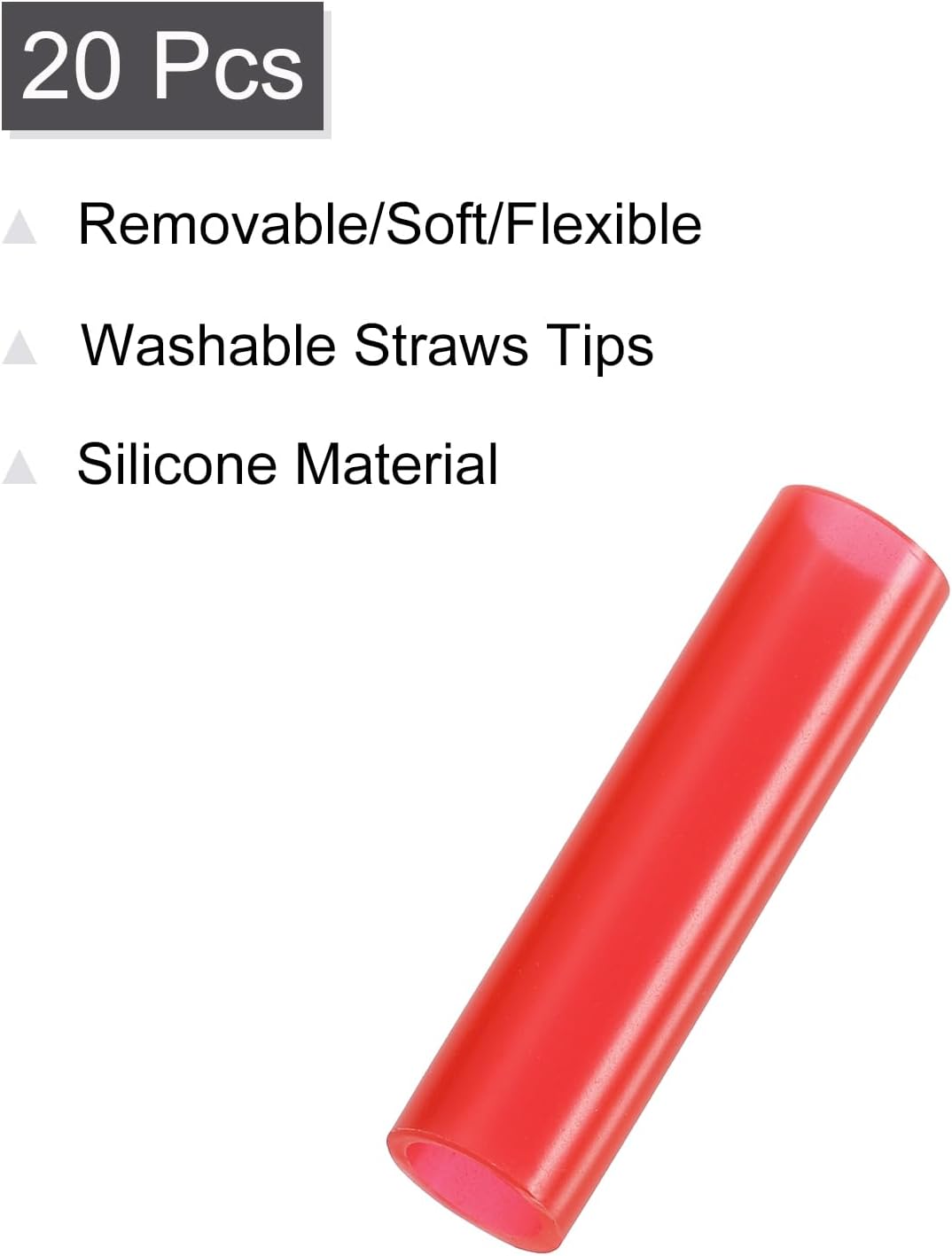 uxcell 20Pcs Silicone Straw Tips, Metal Straw Covers, Soft Reusable Straws Tips Fit for 8mm/0.31" OD Stainless Steel Straws (Red)