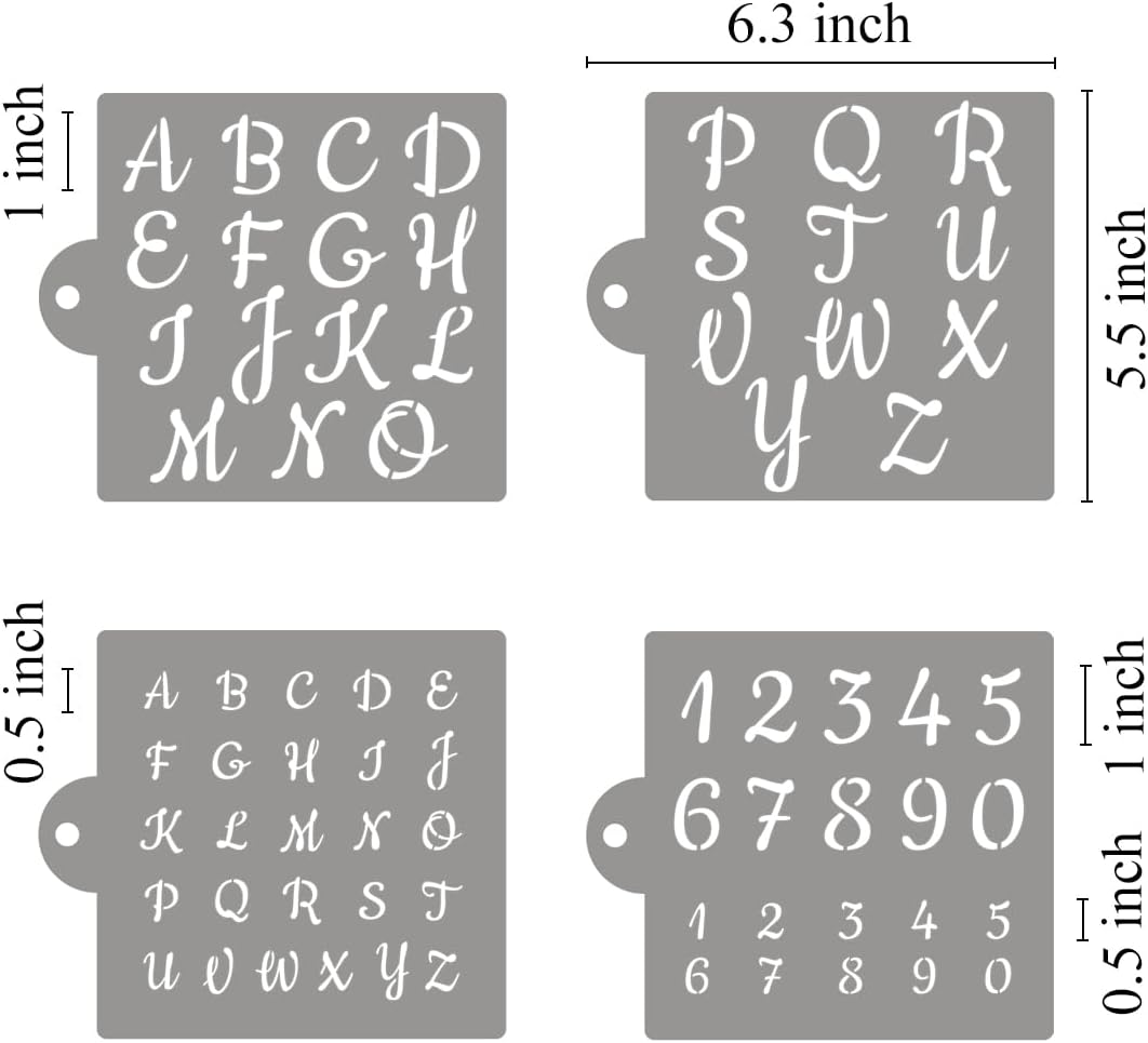 Alphabet Letter Stencils for Cookies Decorating - 16 Pack Letters Numbers Stencil Templates for Cakes Coffee Baking, Reusable Cursive Cookie Stencils for Wood Crafts Painting & Cake Coffee Airbrushing