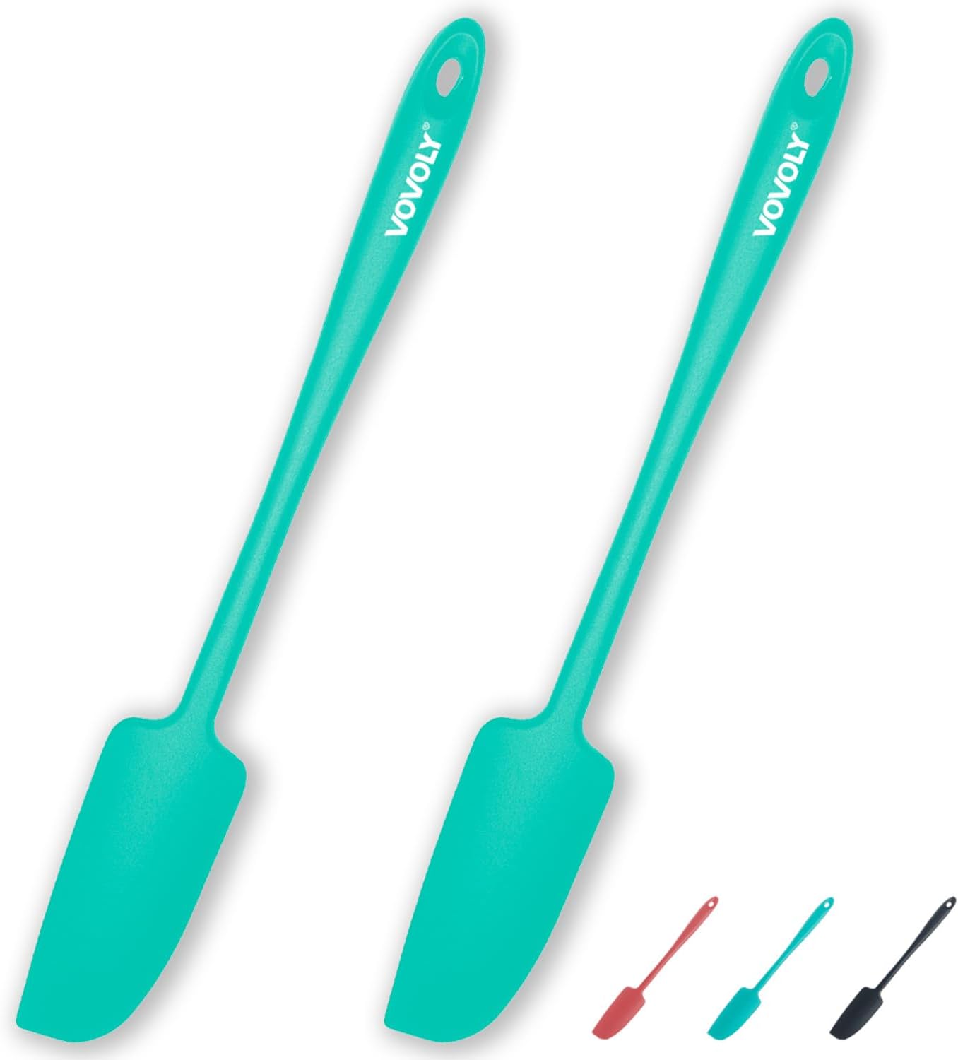 2-Pack Vovoly Silicone Jar Spatulas, Small Seamless Design Rubber Scraper with Stainless Steel Core, Heat Resistant and Non-Stick Mini Spatula for Jars and Blenders, BPA Free,11 IN, Teal
