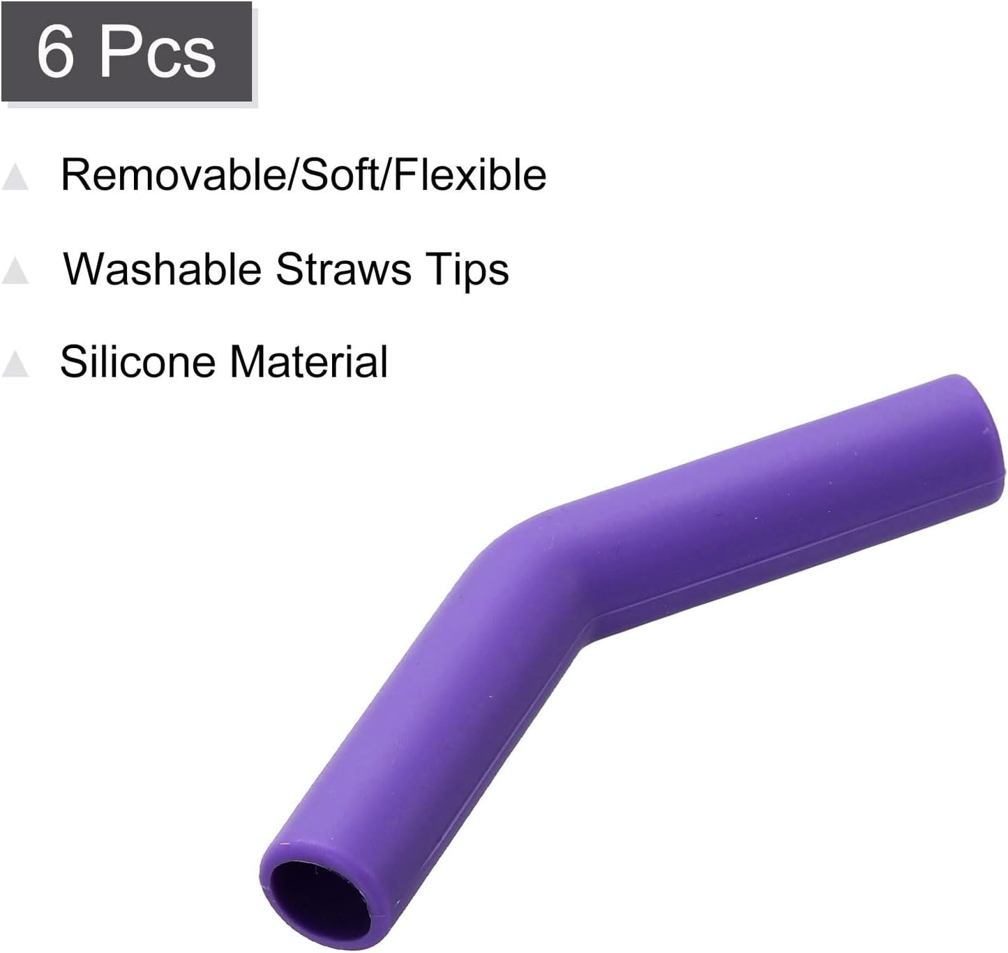 uxcell 6Pcs Silicone Straw Tips, Silicone Straw Elbows Tip, Soft Reusable Metal Straw Covers Fit for 10mm/0.39" OD Stainless Steel Straws, Purple