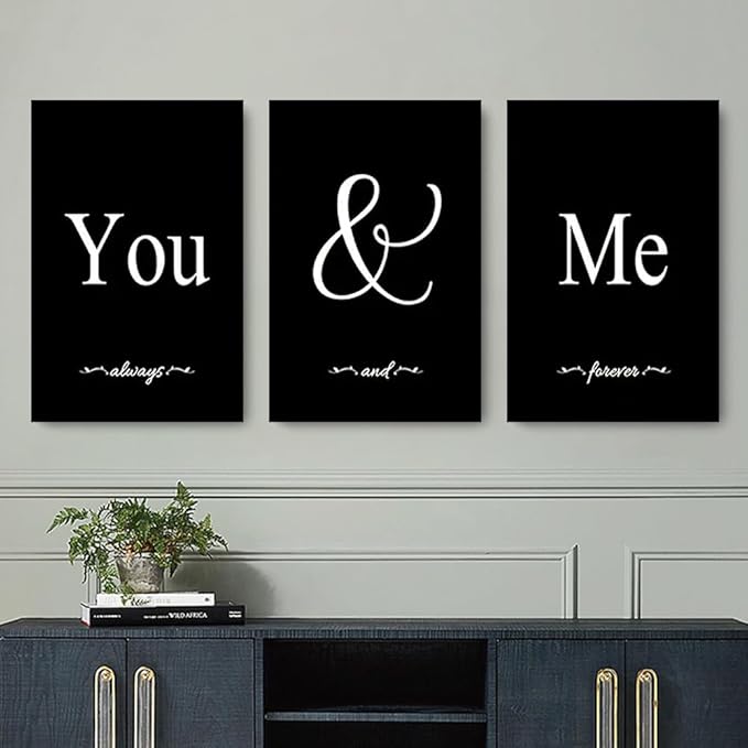 GUBIYU Set of 3 Framed Farmhouse You and Me Wall Art Above Bed Wall Decor - Image 3